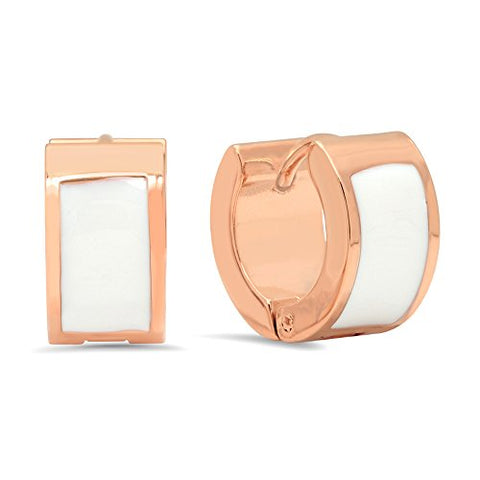 Ben and Jonah 18k Rose Gold Plated Stainless Steel Huggies with White Enamel