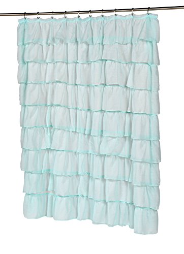 The Conquistador Collection Flamenco Tiered Crushed Voile Fabric Shower Curtain (70 inch  x 72 inch ) - Spa Blue