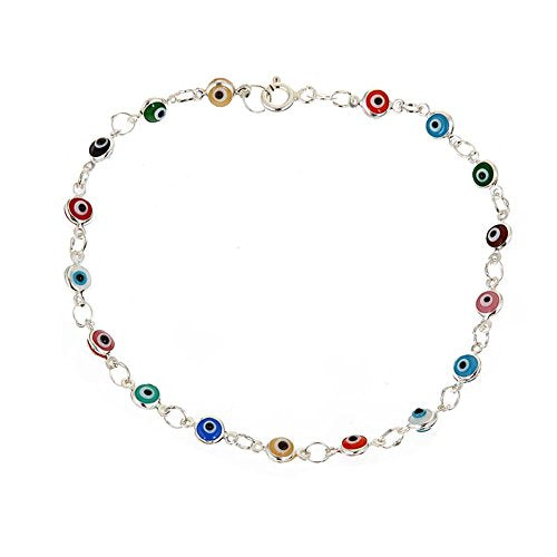 Ben & Jonah 925 Sterling Silver Multi Colored Evil Eye 8 inch  Bracelet