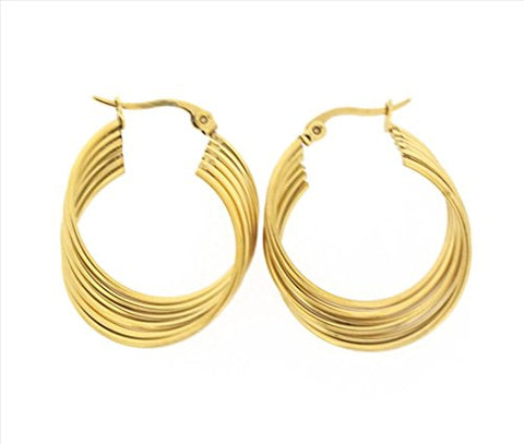 Ben and Jonah Stainless Steel Gold Plated 6 Layered Twisted Hoop Earring (20mm)