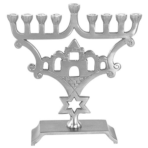 Lamp Lighters Ultimate Judaica Menorah Aluminium with Pewter Finish - 8.5 inch H