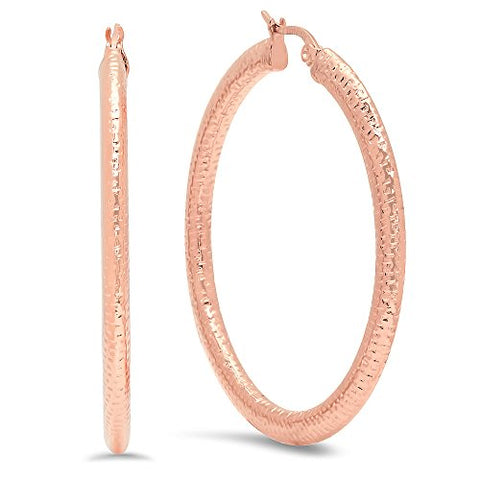 Ben and Jonah Ladies 18k Rose Gold Plated Stainless Steel Thick Flat Hoop Earrings
