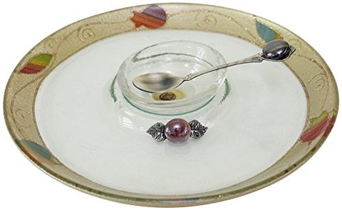 L'Shanah Tovah Happy&Healthy Honey Dish Plate Round Design - Rainbow - Tray 9.5 inch  D - Bowl 3 inch  D