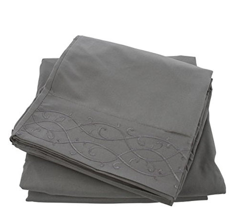 Cozy Home Embroidered 4-Piece Sheet Set Queen - Grey