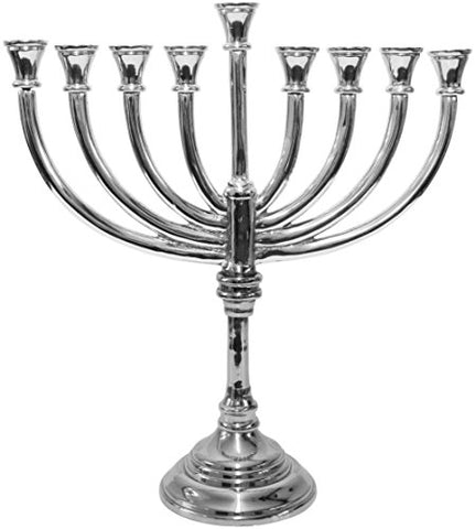 Lamp Lighters Ultimate Judaica Metal Aluminium Menorah with Nickel Plated Finish - 12 inch H