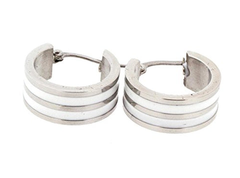 Ben and Jonah Stainless Steel Huggie Earring with 2 White Oil Painted Channels
