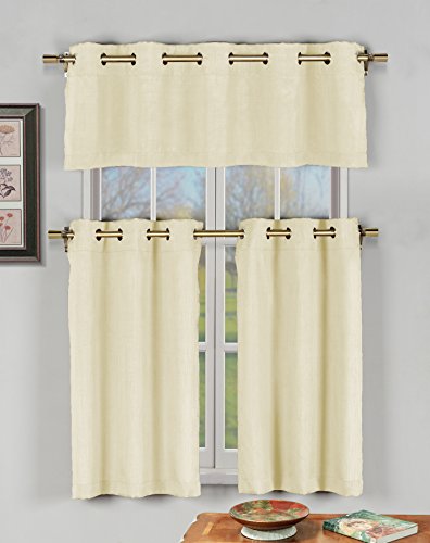Duck River Textiles AGKCH=12 /10588 Faux Silk Grommet Kitchen Curtain (3 Piece) Champagne