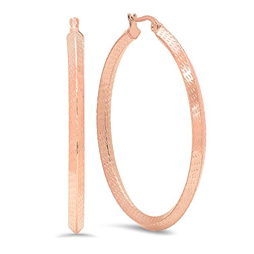 Ben and Jonah Ladies 18k Rose Gold Plated Stainless Steel Accented Ridged Hoop Earrings