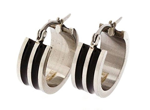 Ben and Jonah Stainless Steel Huggie Earring with 2 Black Oil Painted Channels
