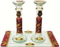 5th Avenue Collection Candle Stick With Tray Large Applique - Burgundy - Tray 10 inch  W X 5 inch  L - Candlesticks - 7.5 inch  H