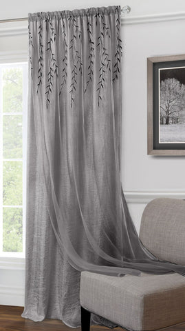 Traditional Elegance Flora Rod Pocket Window Curtain Panel - 42x84 - Grey