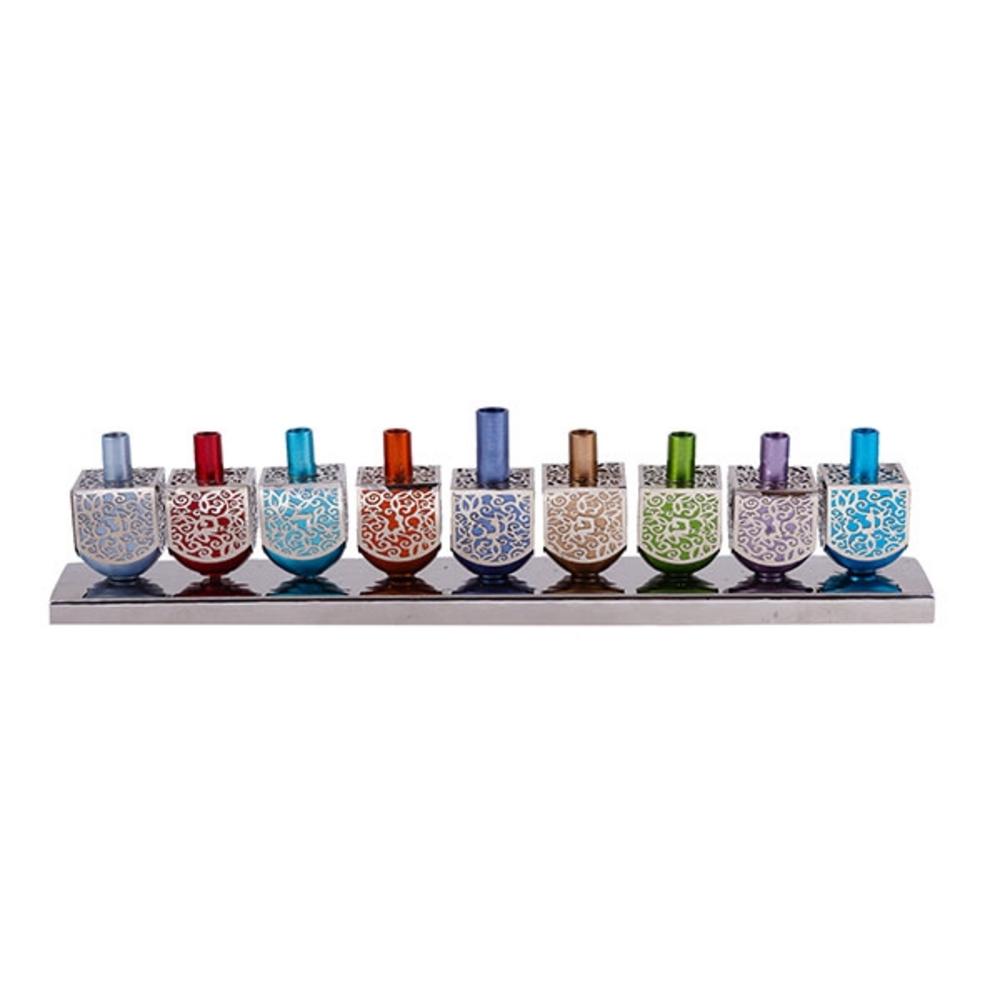 Ben&Jonah Chanukah Dreidel Menrorah - Multicolor-  13" x 3" x 2"