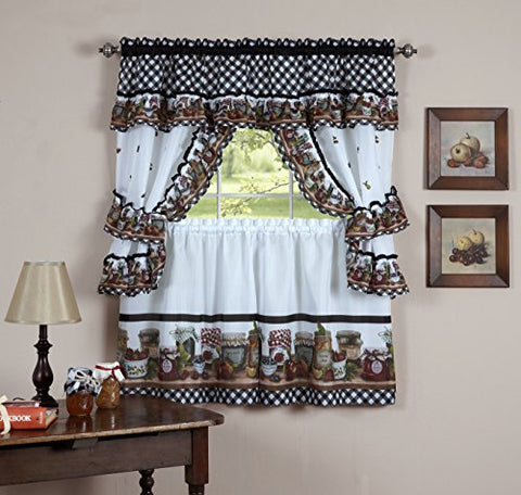 Fruit Cornucopia Mason Jar Kitchen Curtain Tiers and Swag Cottage Set (57 inch  x 24 inch )