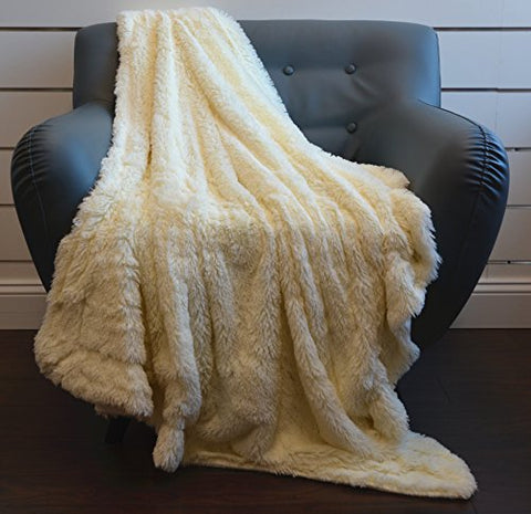 Ultra Lush Shaggy Faux Fur Throw Blanket (50 inch  x 60 inch ) - Cream