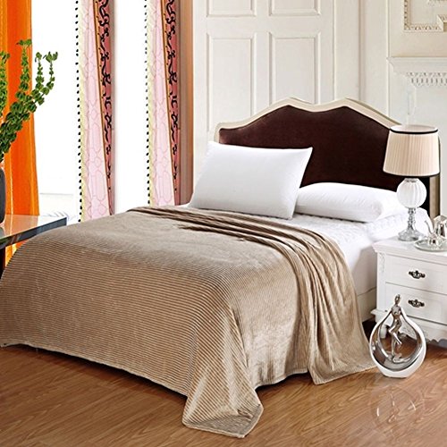Ben&Jonah Designer Plush Twin Pinestripe Warm Blanket -Beige
