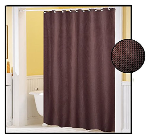 Royal Bath Waffle Weave Textured Fabric Shower Curtain with Metal Grommets (70 inch  x 72 inch ) - Brown