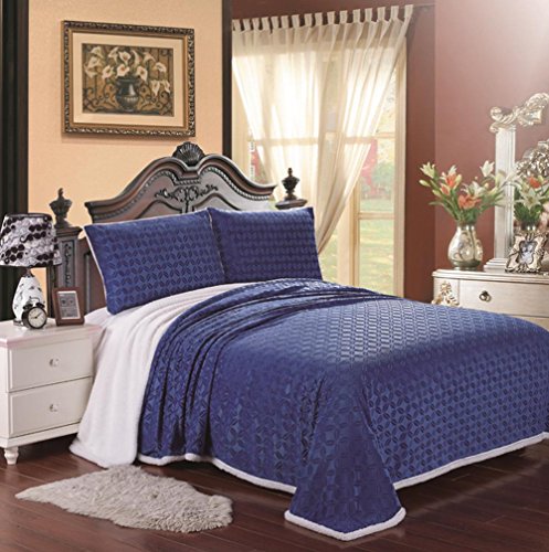 Luxurious Home Ultra Soft Reversible King Blanket with Sherpa Lining - Blue