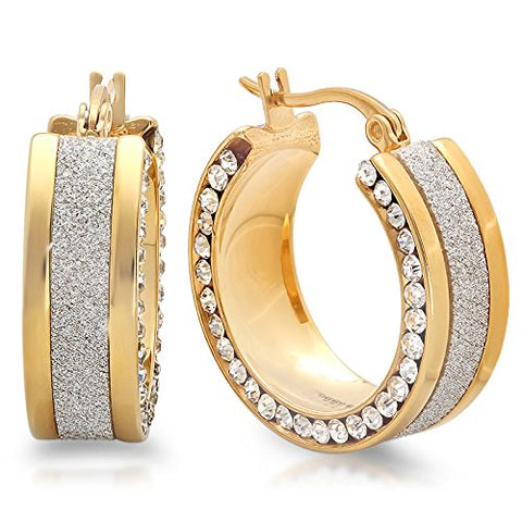 Ben and Jonah Ladies 18k Gold Plated Hoop Earrings with Shimmer and Simulated Diamonds