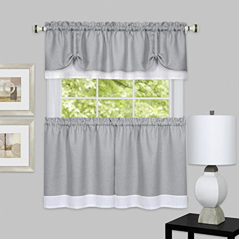 Ben&Jonah Collection Darcy Window Curtain Tier and Valance Set 58x36/58x14 - Grey/White