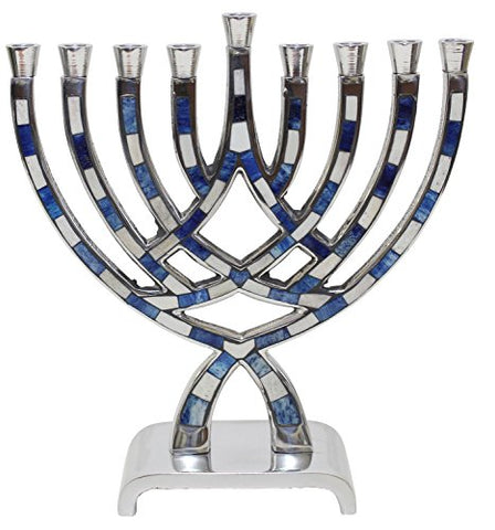 Lamp Lighters Ultimate Judaica Menorah Pewter Blue - 8.5 inch H