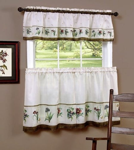 Park Avenue Collection Botanical Printed Tier and Valance set 58x24 Tier Pair and 58x13 Valance - Multi