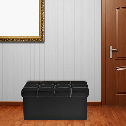Ben&Jonah Collection Collapsible Tufted Storage Ottoman - Black Faux Leather 30x15x15