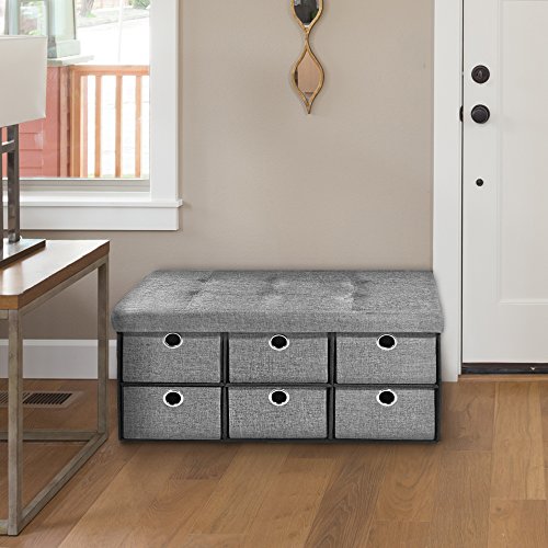 Ben&Jonah Collection Collapsible 6 Drawer Storage Ottoman - Grey Linen 30x15x15