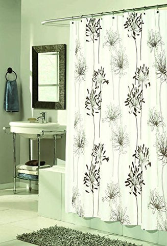 BenandJonah Collection Fabric Shower Curtain 70 x 72 inch  Flowery Design Brown/Ivory