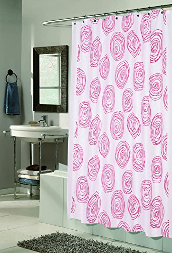 BenandJonah Collection Fabric Shower Curtain 70 x 72 inch  Rose Design Red/White