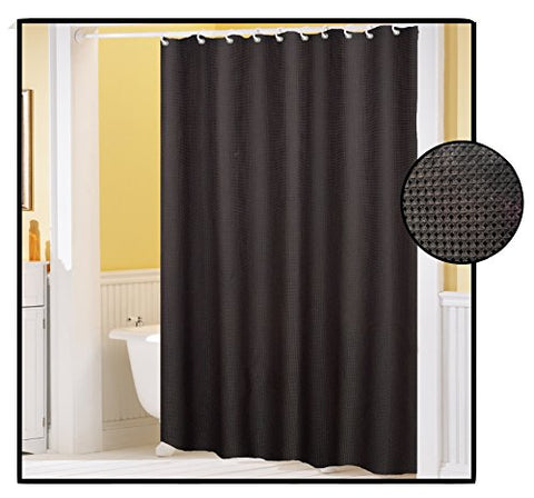 Royal Bath Waffle Weave Textured Fabric Shower Curtain with Metal Grommets (70 inch  x 72 inch ) - Black