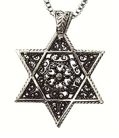 Silver Star Of David Â - Chain 16 inch  Pendant 7/8 inch  W X 1 inch  H