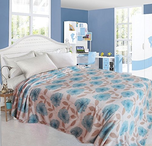 Ultra Soft Primrose Design Queen Size Microplush Blanket - Blue