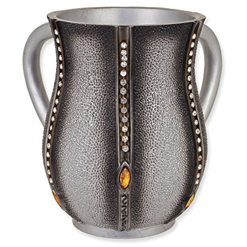 Ultimate Judaica King's Crown Silver Resin Wash Cup with Crystals (Netilat Yadayim) - 6.25 inch  H