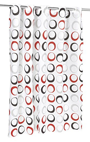 Royal Bath Easy On (No Hooks Needed) Fabric Shower Curtain (70 inch  x 72 inch ) with Built in Hooks - Black/Multi Colored Circles