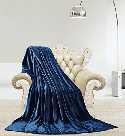 Ultra Lush Shiny Velvet Queen Size Microplush Blanket (90 inch  x 90 inch ) - Navy