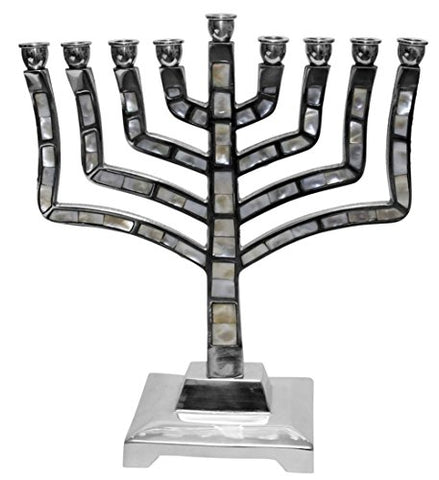 Lamp Lighters Ultimate Judaica Menorah Pewter Mother Of Pearl - 9 inch H