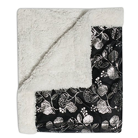 Ben&Jonah Designer Plush 50 inch  x 60 inch  Soft-Silver Flower-Throw-Blanket -Black