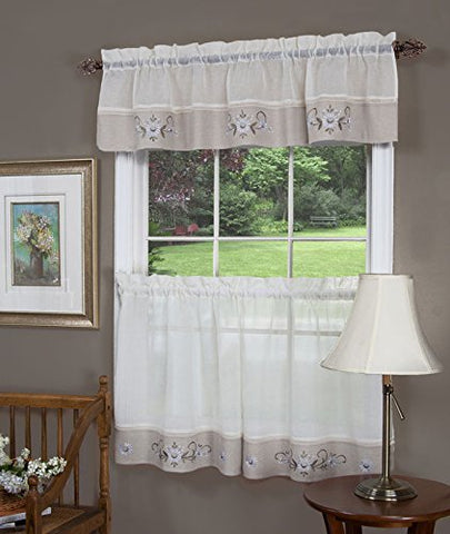 Park Avenue Collection Hamilton Tier Pair and Valance Set 58x24/ 58x14 - Linen