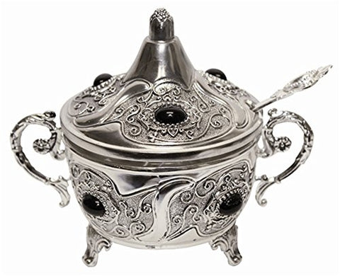 L'Shanah Tovah Happy&Healthy Decorative Dish Silver Plated With Black Stones - 5 inch 