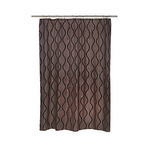 Park Avenue Deluxe Collection Park Avenue Deluxe Collection  inch Geneva inch  Fabric Shower Curtain with Poly Taffeta Flocking in Black/Brown