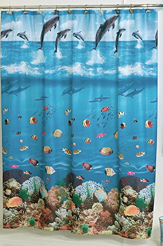 BenandJonah Collection Fabric Shower Curtain 70 x 72 inch  Seashell Dolphin design