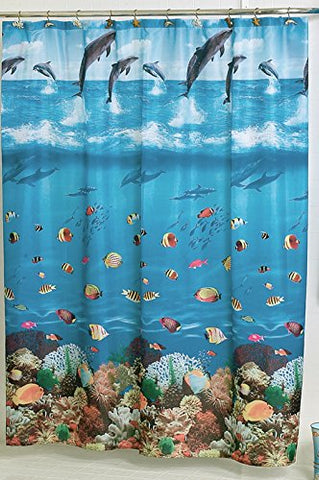 BenandJonah Collection Fabric Shower Curtain 70 x 72 inch  Seashell Dolphin design