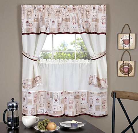 Ben&Jonah Collection Cappuccino Embellished Cottage Window Curtain Set 58x36