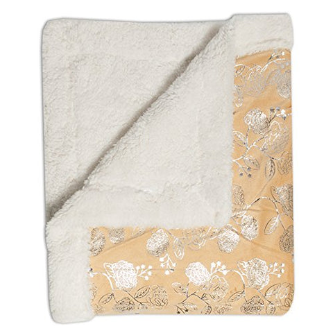 Ben&Jonah Designer Plush 50 inch  x 60 inch  Soft-Silver Flower-Throw-Blanket -Gold