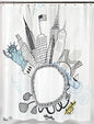 BenandJonah Collection Fabric Shower Curtain 70 x 72 inch  Funky City