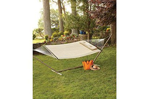 Patio Bliss Woven Hammock with Button Tuft Pillow - White