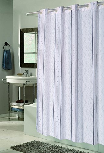 Royal Bath Easy On (No Hooks Needed) Fabric Shower Curtain (70 inch  x 72 inch ) with Built in Hooks - Astor