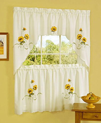 Park Avenue Collection Sunshine Embellished Tier and Swag set - 58x24 Tailored Tier Pair/58x36 Swag.