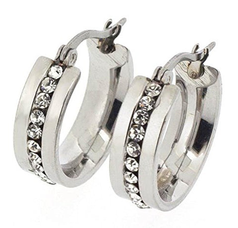 Ben and Jonah Stainless Steel Hoop with Stone Earrings