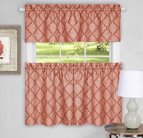 Ben&Jonah Collection Colby Window Curtain Tier Pair and Valance Set - 58x36 - Orange